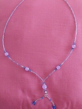Delicate Lavender and Blue Beaded Lariat Necklace